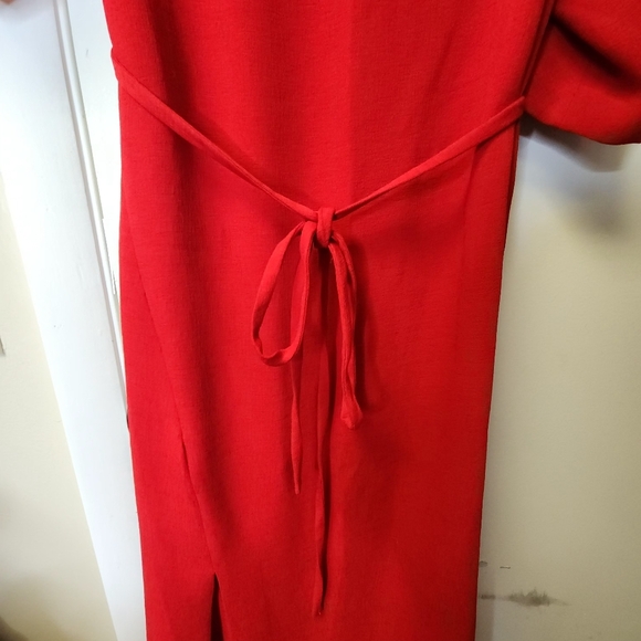 Zara ZW Collection Red Belted Long Dress Wide Neck Side Slit Size XS - Picture 13 of 16